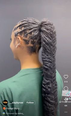 Locs Two Ponytails, Two French Braids With Locs, Loc Braided Ponytail, Slick Back Loc Ponytail, Locs In Two Ponytails, Braided Ponytail With Locs, Locs Fishtail Braid, Fishtail Locs, Fishtail Braid Locs