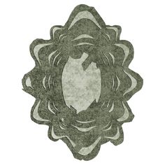 a circular mirror with an ornate design on the front and back side, in grey tones