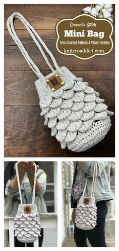 the crochet bag is made with yarn and buttons