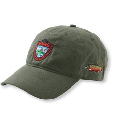 Wear your support for wildlife protection with the embroidered Maine Fisheries and Wildlife canvas trout hat. One size fits all. Water-resistant cotton waxcloth. Spot clean. Six-panel construction. Nylon web hook and loop back strap. Embroidered with MIF&W logo and the image of a Maine brook trout. Imported. Men's Hunting Clothing, Bushcraft Backpack, Wildlife Protection, Fishing Jacket, Best Slippers, Brook Trout, Camping Stuff, W Logo, Brown Hats