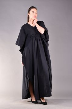 "Very romantic caftan dress in black. The main advantages of this long black dress are the kimono sleeves and the loose fit cut which hides any flaws while the gathered detail under the bust emphasizes the top part of the body. This black maxi dress is very comfortable so it is a great choice for the daytime matched with flats. ^ Sizes: The item can be made in sizes from XXS to 7XL. Please, use the size chart below or if you are not sure about your size, just * contact us with your measures! ^ E Long Black Abaya For Spring, Black Long Abaya For Spring, Black Kaftan With Kimono Sleeves For Spring, Black Spring Kaftan For Evening Wear, Chic Black Evening Kaftan, Black Spring Evening Kaftan, Black Evening Dress With Batwing Sleeves, Elegant Black Kaftan With Kimono Sleeves, Black Tunic Kaftan For Spring