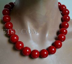 This necklace with a lobster clasp and a 2 inch adjustable chain, It is 16 inches in the picture. The coral red Resin bead size is 20mm,they have great luster and high Quantity. It is great gift for your friend and yourself. I can make the other style with the big pearls. Please feel free contact me if you have some ideas. back to my store: https://www.etsy.com/shop/goodglasspearl?ref=l2-shopheader-name Red Beads Necklace, Big Pearl Necklace, Red Beaded Necklace, Red Beaded Necklaces, Necklace Big, Big Pearl, Red Beads, Red Necklace, Ball Necklace