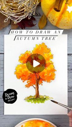 how to draw an autumn tree with watercolors