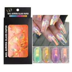 Broken Glass Holographic Foil Transfer Nail Art Stickers, Colorful Reflective Mirror Shard Packag : broken glass holographic cellophane nail foil transfer stickers, stylish and beautiful nail decors, the size of each sheet is 200 x 0.5 CM (79.05x0.19inc). Material: Made of environmentally friendly, skin-friendly, and material, easy to remove with nail polish. Cellophane Design : Beautiful mirror reflection broken glass nail foil art sticker, 6 different colors, making your nail more attractive. Holographic Cellophane, Nail Foil Art, Purple Products, Professional Acrylic Nail Kit, Glass Nails Art, Nail Foils, Stickers Colorful, Builder Gel Nails, Nail Foil