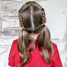 Simple but cute hairstyle - braids and pigtails. . . . . . . . #hairinspiration #hairstylesforgirls #hairstylesforlittlegirls #littlegirlhair #littlegirlhairstyles #littlegirlhairideas #braidstyles #braidsforgirls #braidsforlittlegirls #pigtails Simple Kids Hairstyles, Medium Updo, Ponytail Pigtails, Hair Short Medium, First Day Of 7th Grade, Teased Ponytail, Dutch Braid Ponytail, Children Hairstyles, Hair Styles For Kids