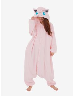 Pokémon Jigglypuff Kigurumi | BoxLunch Pokemon Kigurumi, Halloween Cozy, Fairy Type Pokemon, Pokemon Jigglypuff, Video Game Costumes, Pokemon Costumes, Pink Marshmallows, Pajama Costume, First Pokemon