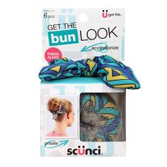 Scunci Get The Bun Look Hair Accessorize Bun Maker Kit 6pcsAvailable in 2 stylish prints featured on both the scrunchies bow tie and the bun maker.Includes Bun Maker Scrunchie Bow Tie Hair Pins (4pcs) Bun Look, Scrunchie Bow, Hair Accessories Bun, Bow Tie Hair, The Bun, Big Bun, Bun Maker, Hair Tie, Damaged Hair