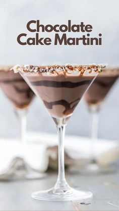 chocolate cake martini is garnished with nuts and drizzle