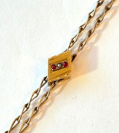 Vintage Slide Chain Necklace Antique Victorian Lorgnette Gold Filled Pearl & Red Stone Pocket Watch - Muff - Guard Chain Estate Jewelry Gift Vintage Necklace, Pocket Watch