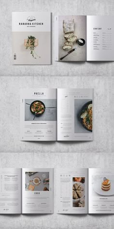 an open book with images of food on the cover and inside pages, all in different colors