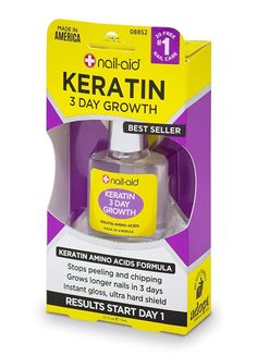 Nail-Aid Keratin 3 Day Growth Nail Treatment &amp; Strengthener Clear 0.55 Fl Oz Grow Long Nails, Nails Inspiration Classy, Nails Inspiration Spring, America Nails, Weak Nails, Nail Strengthener, Nail Fungus, Womens Nails, Clean Nails