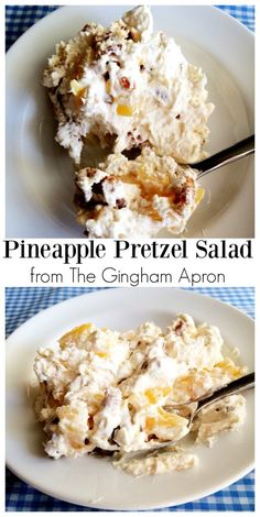 pineapple pretzel salad from the gingham appon recipe on a white plate