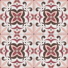 an artistic tile design in pink, brown and white