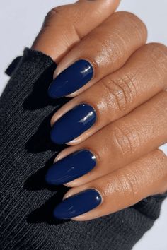 fall nail colors for dark skin Deep Blue Nails Short, Midnight Blue Short Nails, Very Dark Blue Nails, Midnight Blue Nails Acrylic Almond, Deep Navy Blue Nails, Light Navy Blue Nails, Navy And Black Nails, Blue Nails Navy, Dark Blue Oval Nails