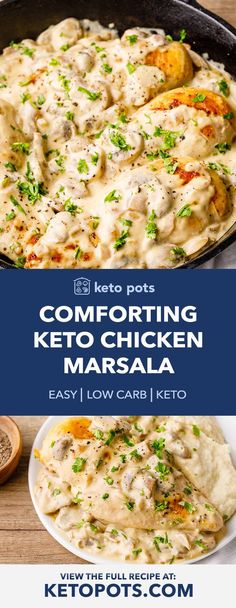 two photos with the words comforting keto chicken masala