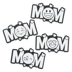 three stickers with the words mom and baby faces