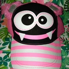 Has Googlie Eyes And Mouth. Has A White And Pink Strips. At The Back It Has A Pink Mesh And Two Plush Ears. Never Been Woren. Boom Bap, Scene Outfits, Rainbow Aesthetic, Awesome Things, Fit Inspo, Planet Earth, Bubble Gum, Cute Shoes, Pink Black