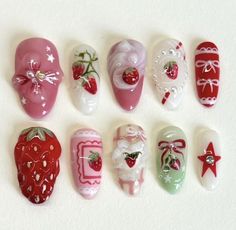 strawberry nails 3d Romantic Dates, Cute Nail Designs, Pretty Acrylic Nails