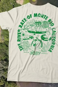 The River Rats Of Monte Rio California T shirt Easy 30 day return policy One Color T Shirt Designs, Cool Company Tshirt Designs, Tshirt Design Gen Z, Two Color Print, One Color Tshirt Designs, Colorful Tshirt Design, Festival Tshirt Designs, One Color Shirt Design, Graphic Tee Illustration