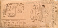 an old sewing pattern for a man's shirt and pants with the instructions on it