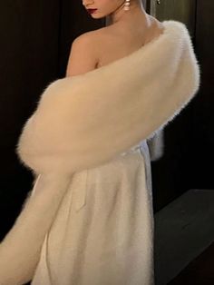 1pc Women Fluffy Shawl, Simple Elegant Sleeveless Cape For Wedding, Holiday Dress, Gift White    Faux Fur    Fall/Winter Wedding & Event, size features are:Bust: ,Length: ,Sleeve Length: Fluffy Shawl, Fall Winter Wedding, Dress Shawl, Faux Fur Shawl, Fancy Dress Outfits, Dress With Shawl, Fur Shawl, White Faux Fur, Holiday Dress