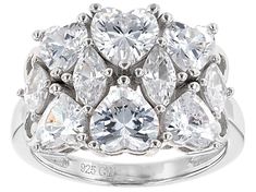 Charles Winston For Bella Luce® white diamond simulant 6.60ctw heart and marquise, rhodium over sterling silver ring. Measures approximately 0.74" L x 0.53" W and is not sizable. The diamond equivalent weight is 4.00ctw. Jtv Jewelry, Diamond Simulant, White Diamond, Cubic Zirconia, Sterling Silver Rings, Silver Rings, Sterling Silver, Silver