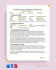 An Accident Waiver and Release of Liability Form is a document that absolves an organization or individual from legal responsibility for injuries or damages sustained during an event or activity. It ensures participants acknowledge and accept the risks involved, waiving their right to seek compensation. This free Accident Waiver and Release of Liability Form can help you in making one. City State