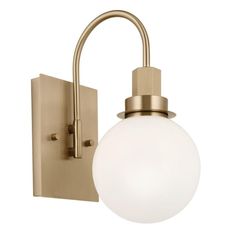 a wall light with a white glass ball on the front and back of it's arm