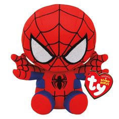 a spiderman stuffed animal is shown with its eyes open