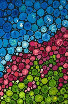 an abstract painting with many circles on it