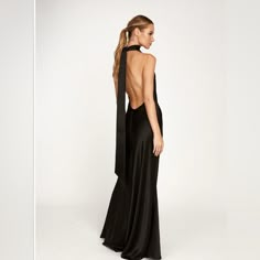 Backless Bias-Cut Satin Maxi Dress Love It Penelope Is Our Top Bestseller That Is Guaranteed To Make You Feel Effortlessly Beautiful And Captivating. A Stunning Bias-Cut Satin Gown Featuring A High Neck, A Low-Cut Back And Open Sides, A Thigh-High Side Slit With Covered Button Detail At The Hip, And A Large Statement Wings At The Back Of The Neck. Satin Backless Dress, Long Backless Dress, Backless Silk Dress, Low Cut Black Dress, Cowl Back Dress, Backless Evening Gowns, High Neck Prom Dress, Black Backless Dress, Happy Clothes