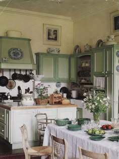 the kitchen is clean and ready to be used for dinner or other special occasion in someone's home