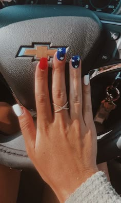 Acyrilics Nails 4th Of July, Easy 4th Of July Nails Simple Short, Short Square Fourth Of July Nails, Simple Fourth Of July Nails 2024, Fourth Nails, Fourth Of July Nails Western, Easy Patriotic Nails, Patriotic Acrylic Nails, Aesthetic 4th Of July Nails