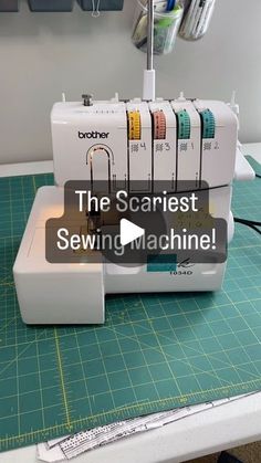 a sewing machine sitting on top of a cutting board with the words, the scariest sewing machine