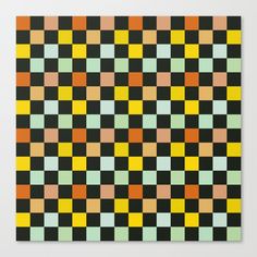 an orange, green and black checkered pattern with squares on the side canvas print