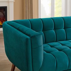 Kano Sofa (86 - Teal Velvet) | Mid in Mod | Houston TX | Best Furniture stores in Houston Turquoise Velvet Sofa, Teal Velvet Sofa, Camelback Sofa, Sofa 3 Seater, Mod Furniture, Velvet Living Room, Dried Eucalyptus, Teal Velvet, Eucalyptus Wood