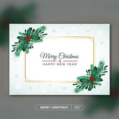 merry christmas card with holly and mist