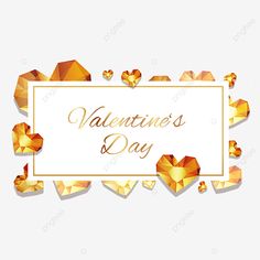 a valentine's day card with gold hearts on the corner and a white background