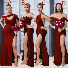 three different pictures of the same woman in red dresses