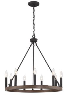 a chandelier with six candles hanging from the bottom and one light on top