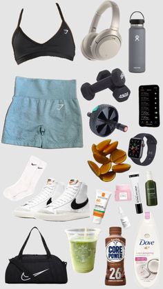 Sporty Girl Aesthetic, Gymshark Outfit, Trening Sztuk Walki, Gym Bag Essentials, Gymwear Outfits, Cute Gym Outfits, Gym Fits, Gym Accessories, Outfit Collage