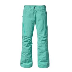 a women's snowboard pant in mint green