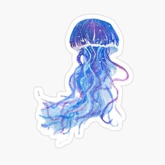 a watercolor drawing of a jellyfish sticker on a white backround