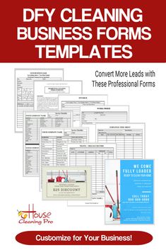 a flyer for cleaning business forms with the title, diy cleaning business forms templates