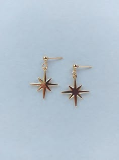 The earrings are adorned with a small star-shaped pendant. The earrings are fastened with stainless steel studs. Earring length - 3.0 cm (1.2 inches) The earrings are packed in a gift box. RECOMMENDATIONS FOR CARE: Do not wet, do not drop, and store in a dark box! - Remove jewelry before exercising, swimming, showering and sleeping. - Avoid contact with moisture such as make-up, moisturizer, lotion, perfume and hairspray. - Store your jewelry in a box or pouch after use. Drop Stud Earrings, Dangly Earring, Rock Jewelry Earrings, Star Jewellery, Gold Star Earrings As Gift, Gold Star Earrings For Gift, Gold Plated Star Shaped Earrings As Gift, Dainty Gold Star Earrings, Studs Earrings