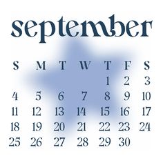 a blue and white calendar with the word september on it