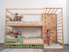 Eco-Friendly Montessori Jungle Bed with Optional Table & Drawers Bunk Beds Montessori, Slide Kids Bed, Boy Beds Kids, Raised Kids Bed, Bed By Window Ideas, Fun Kids Beds, Boys Shared Room Ideas, Boys Jungle Bedroom, Jungle Bedroom Kids