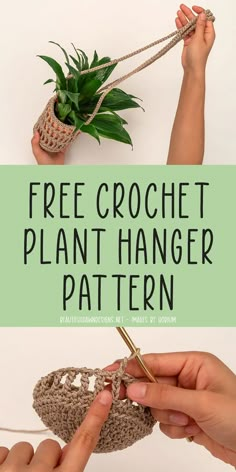 crochet plant hanger pattern with text overlay reading free crochet plant hanger pattern