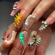 2024 is about bugs 🐛🩷 #nails for @helene.humbert I love #caterpillars since my childhood, it was so fun to do these !… | Instagram Animals On Nails, Funky 3d Nails, May Nails 2024, Loteria Nails, Nails May 2024, Slug Nails, May 2024 Nails, Food Nails Designs, Over The Top Nails