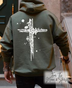 If you want this on a shirt please check out my other listing: https://4themoonandstars.etsy.com/listing/1694640923/mens-christian-shirt-mens-cross-tee This unisex heavy blend hoodie / sweatshirt is true comfort itself. Made with a thick blend of cotton and polyester, it feels plush, soft, warm and cozy and it's a perfect choice for any day. In the front, the spacious kangaroo pocket adds practicality and the hood's drawstring is the same color as the base sweater.  ❥ 50% cotton, 50% polyester ❥ Cool Christian Shirts, Mens Christian Shirts, Mens Christian Gifts, Christian Graphic Tees Men, Christian Clothing Men, Dc Clothing, Mens Christian Shirts Svg, Motivational Clothing, Christian Streetwear T-shirts